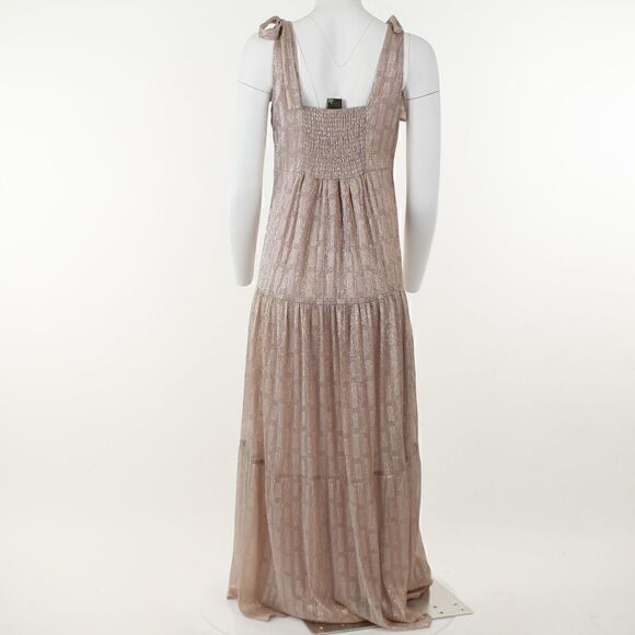 Taylor Metallic-Knit Smocked V-Neck a-Line Dress - Rose - Picture 4 of 5